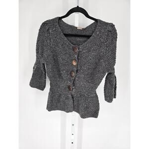 Halogen Women's Gray V-neck 3/4 Sleeve Casual Button Down Cardigan Size L